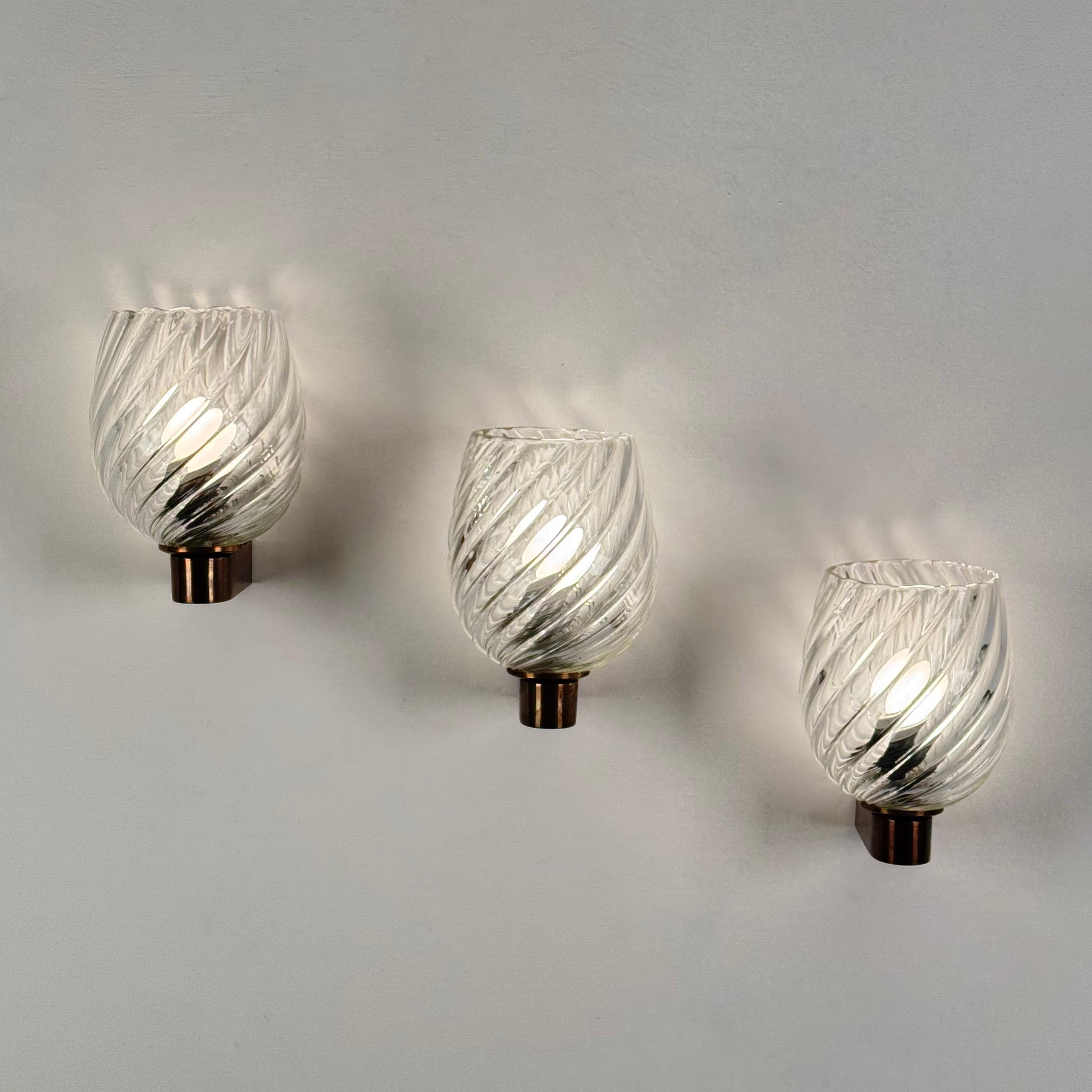Apliques de cristal en espiral de Ercole Barovier para Barovier & Toso, set de 3, años 40 en venta 1