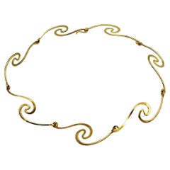 Spiral Gold Neck Piece, Modernist Gerhard Herbst Studio Linking Collar, Vintage