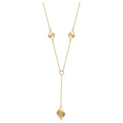 Spiral Lariat Station Necklace 14" in 14K Solid Yellow Gold