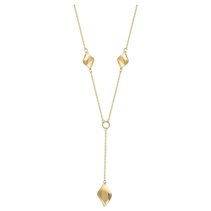 Spiral Lariat Station Necklace 18" in 14K Solid Yellow Gold For Sale