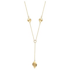 Spiral Lariat Station Necklace 20" in 14K Solid Yellow Gold