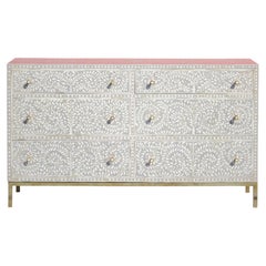 Spiral Leaf Bone Inlay Six-Drawer Dresser with Gold Legs by House of Jaipur