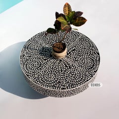 Spiral Leaf Bone Inlay Square Coffee Table with Brass Legs by House of Jaipur