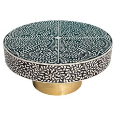 Spiral Leaf Bone Inlay Square Coffee Table with Brass Legs by House of Jaipur