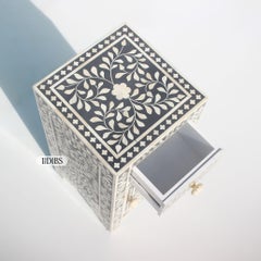 Spiral Leaf & Floral Bone Inlay Arched Side Table, Bone Knob by House of Jaipur