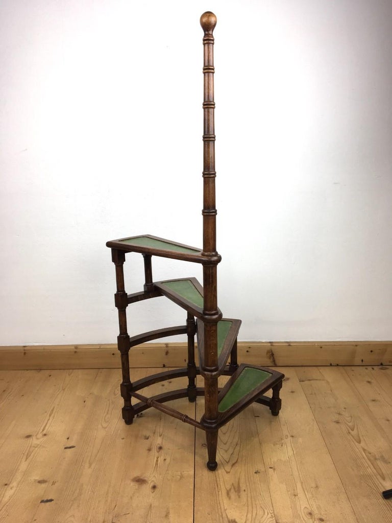 Spiral Library Step, Green Leather Steps, 1950s at 1stDibs