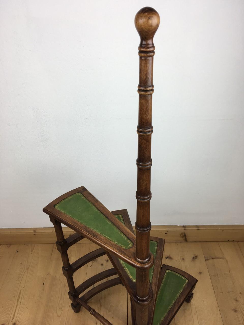 Spiral Library Step, Green Leather Steps, 1950s 5