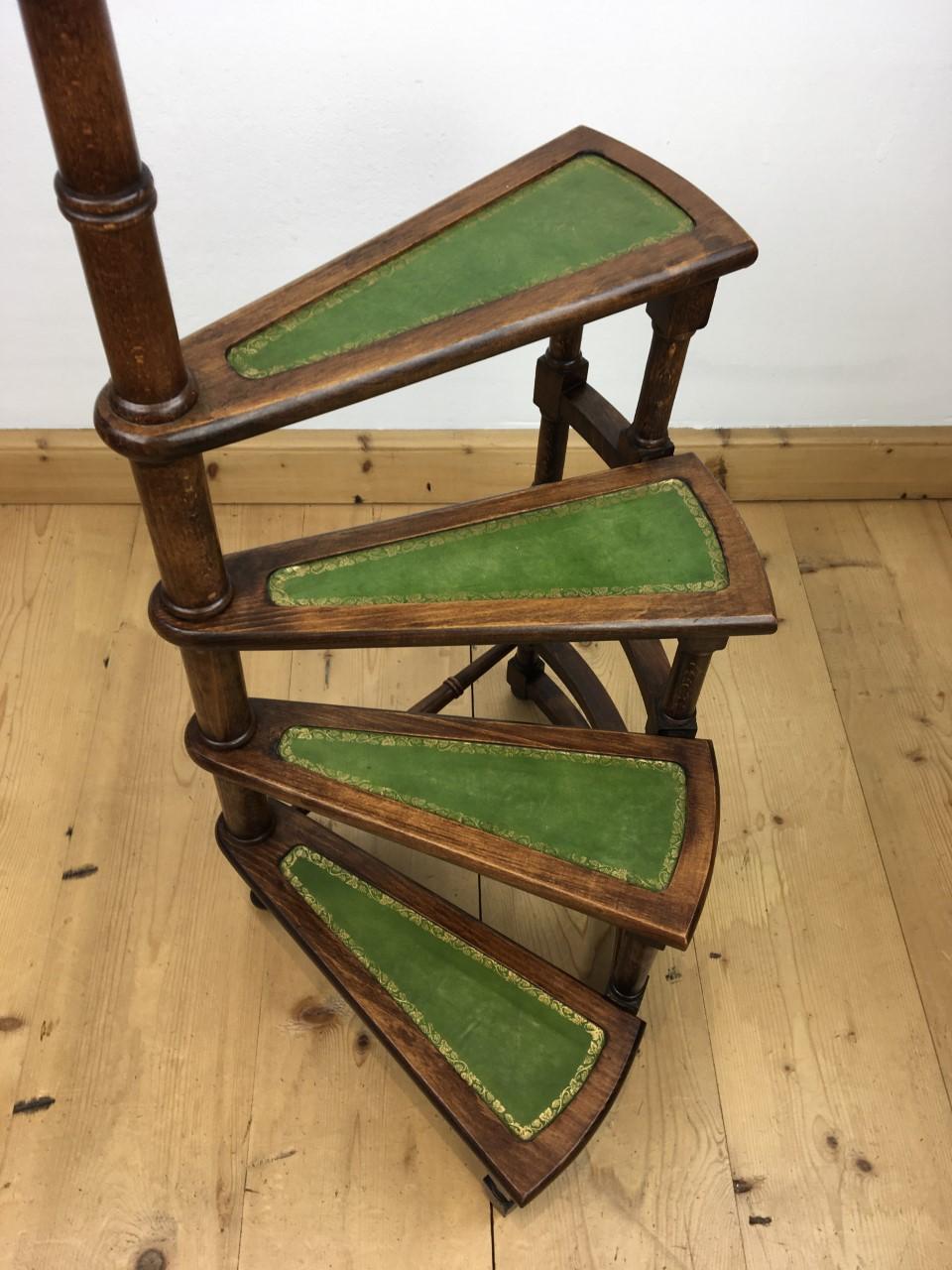 Spiral Library Step, Green Leather Steps, 1950s 6