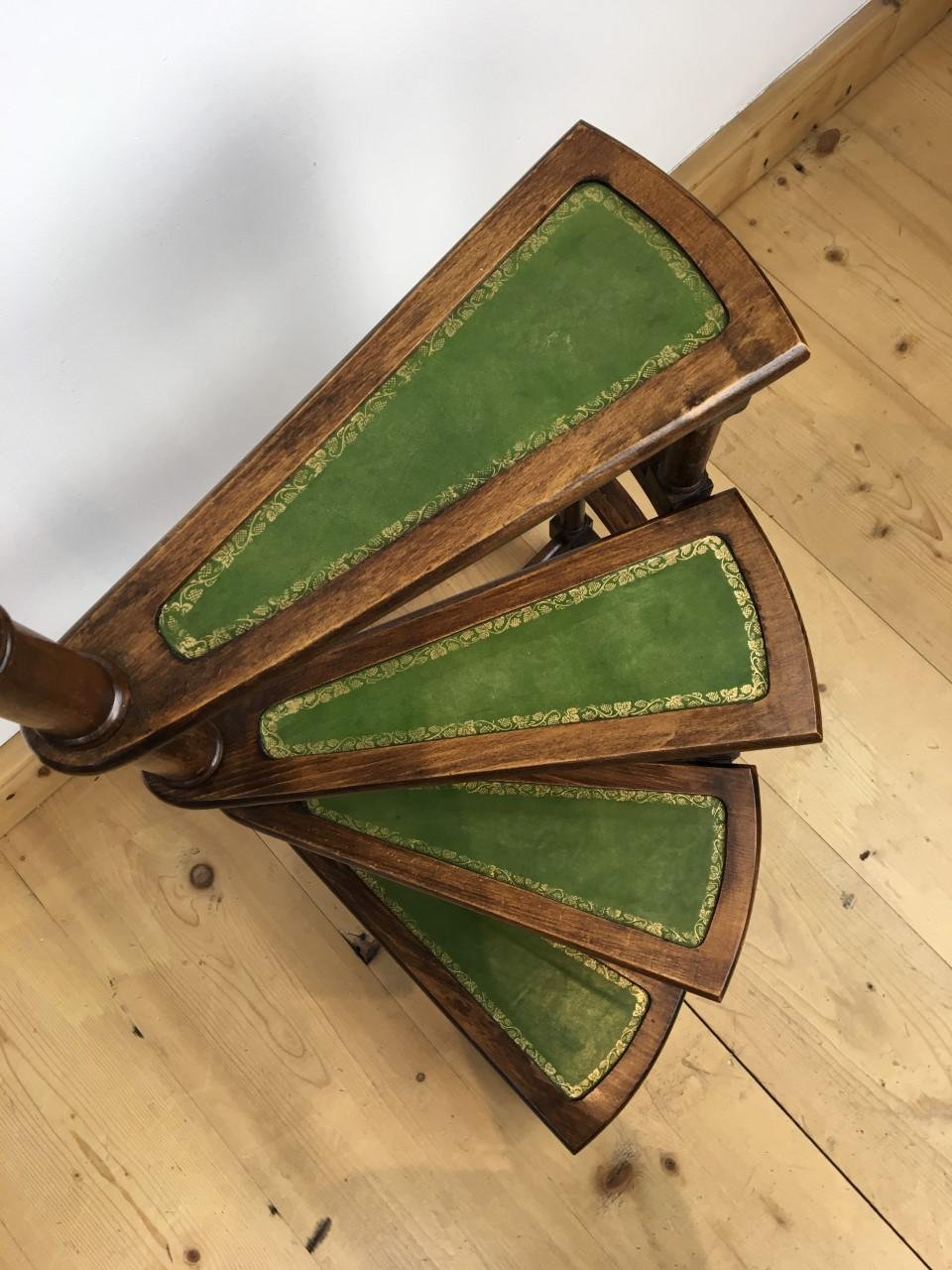 Spiral Library Step, Green Leather Steps, 1950s 7