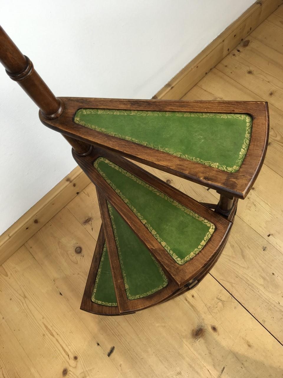 Spiral Library Step, Green Leather Steps, 1950s 8