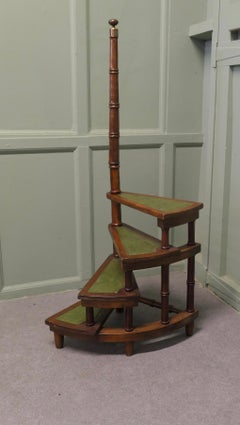 Spiral Library Steps with Tooled Green Leather Treads
