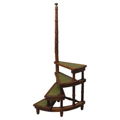 Spiral Library Steps with Tooled Green Leather Treads