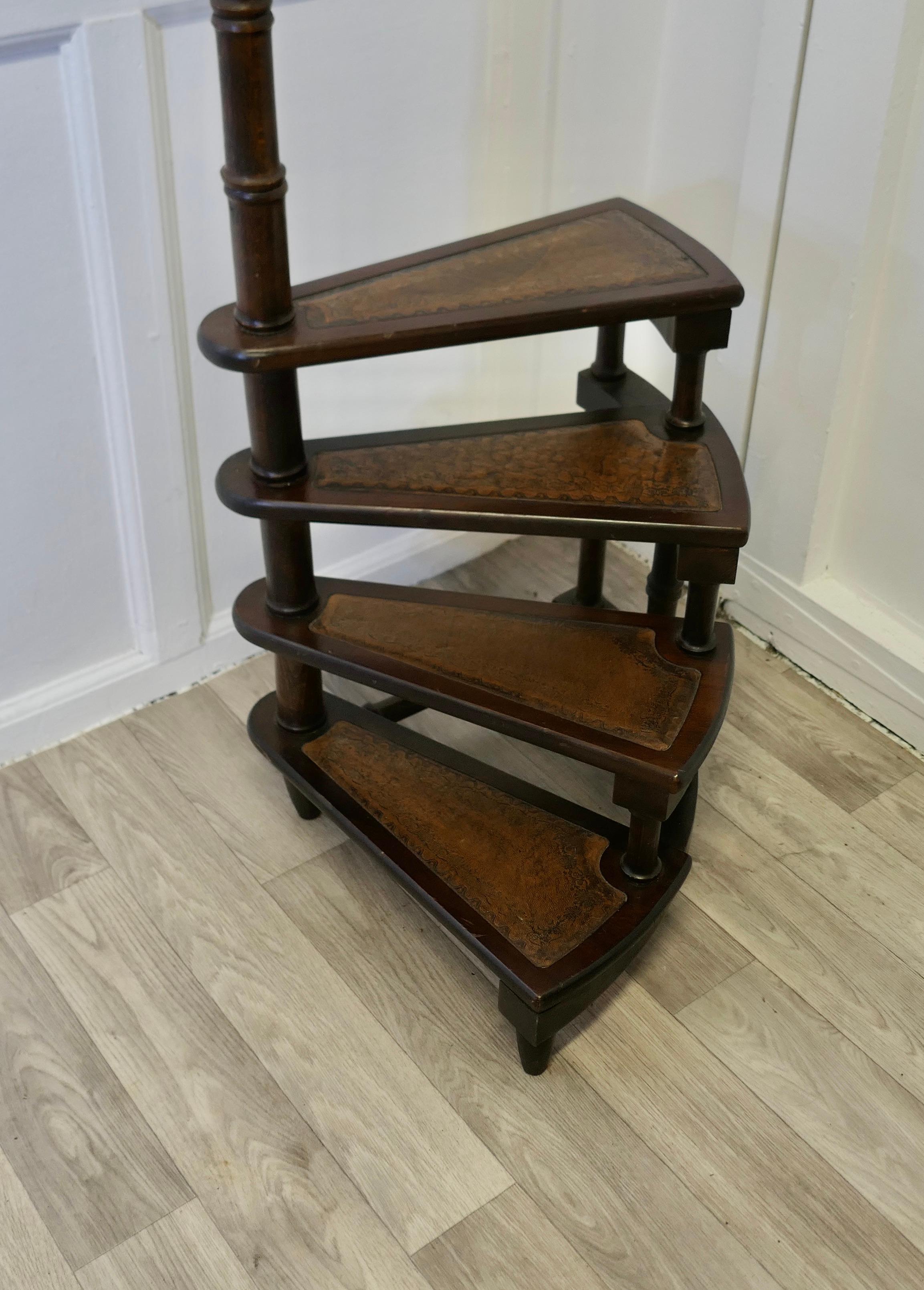 Spiral Library Steps with Turned Supports

A Great set of Library Steps, the 4 steps are in a spiral formation, they have tooled leather treads and are in good condition, very sturdy and useful

An attractive and unusual piece, the step is 44” high