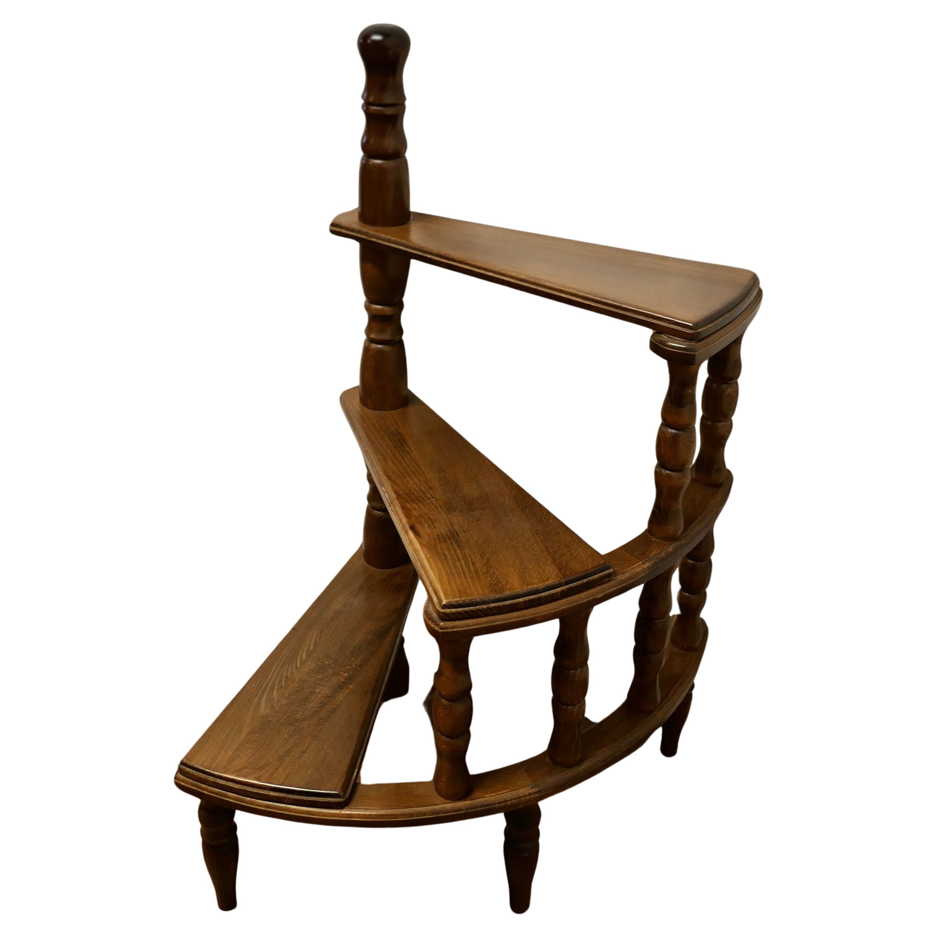 Spiral Library Steps with Turned Supports

A Great set of beech Library Steps, the 3 steps are in a spiral formation, they are in good condition, very sturdy and useful

An attractive and unusual piece, the step is 37” high overall and 20” in