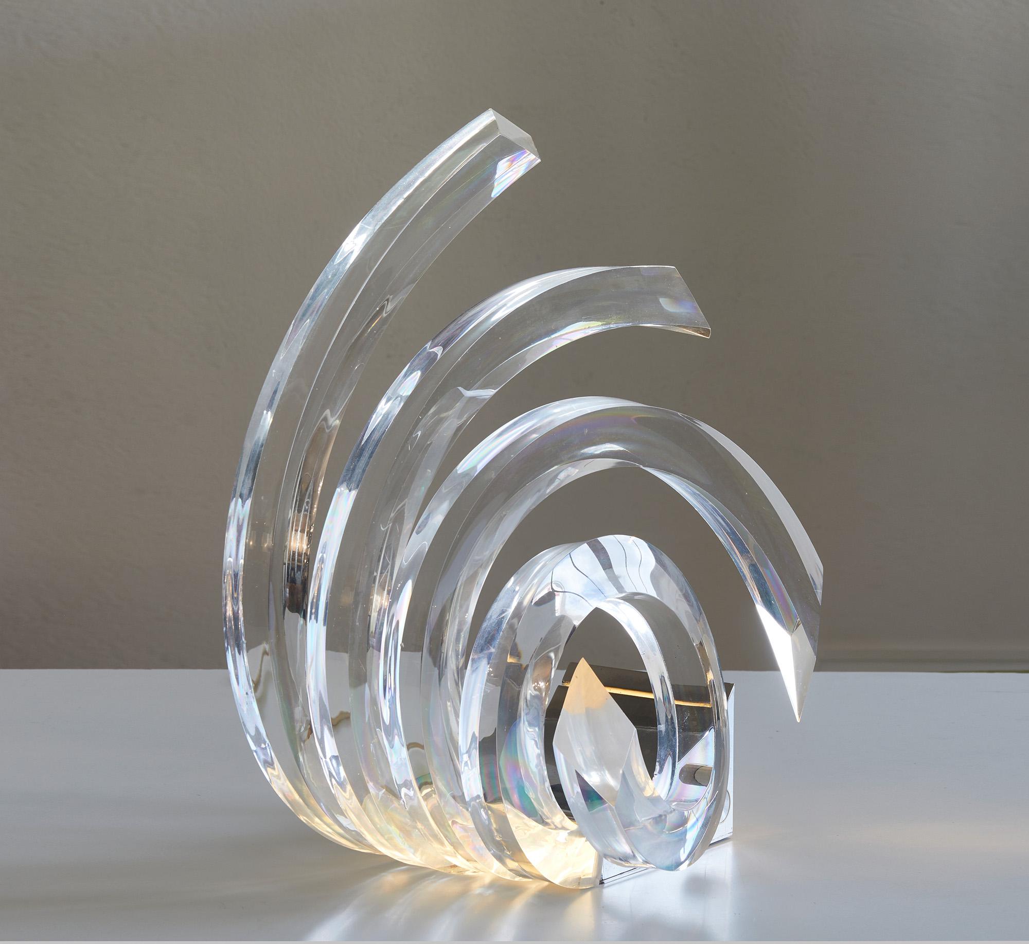 Spiral-Tischlampe aus Lucite und verchromtem Metall von Gaetano Missaglia, Italien 1968 im Zustand „Gut“ im Angebot in Renens, CH