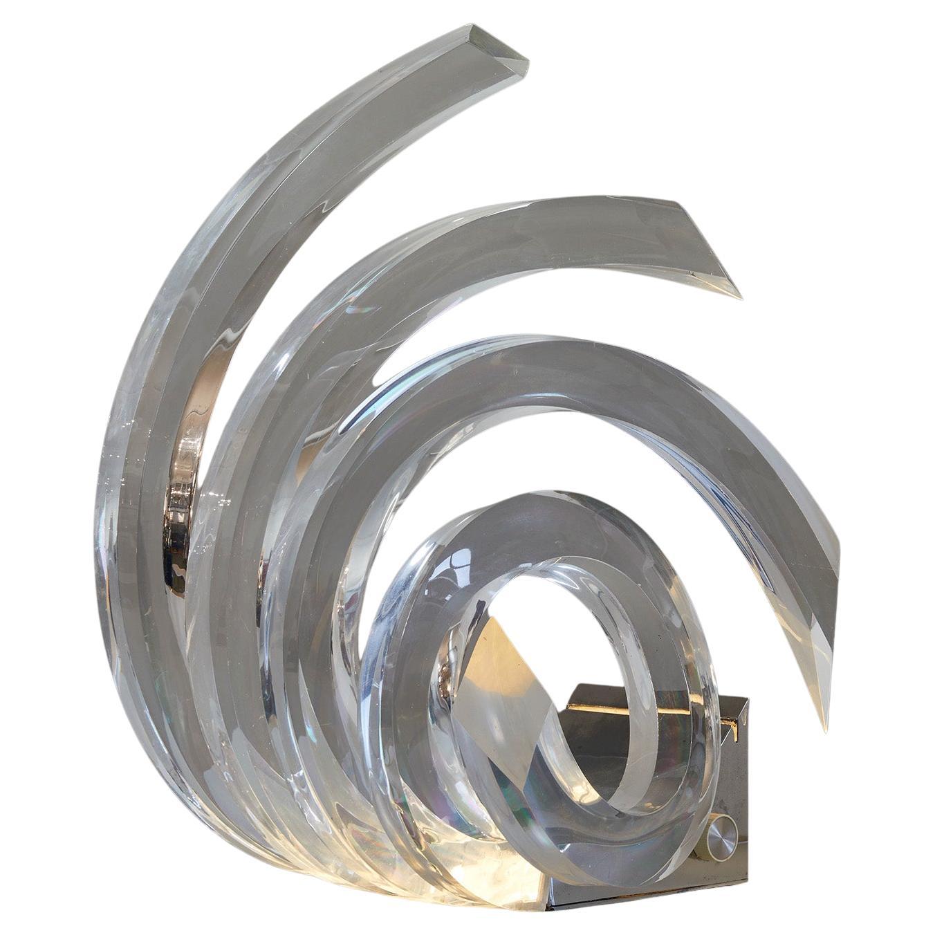 Lampada da tavolo a spirale in lucite e metallo cromato di Gaetano Missaglia, Italia 1968