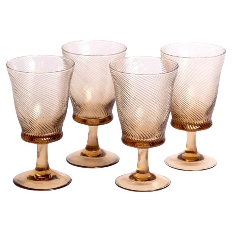 Spiral Mouth Blown Wine Glasses (Set of 4) Chestnut Brown designed by Louise Roe For Sale