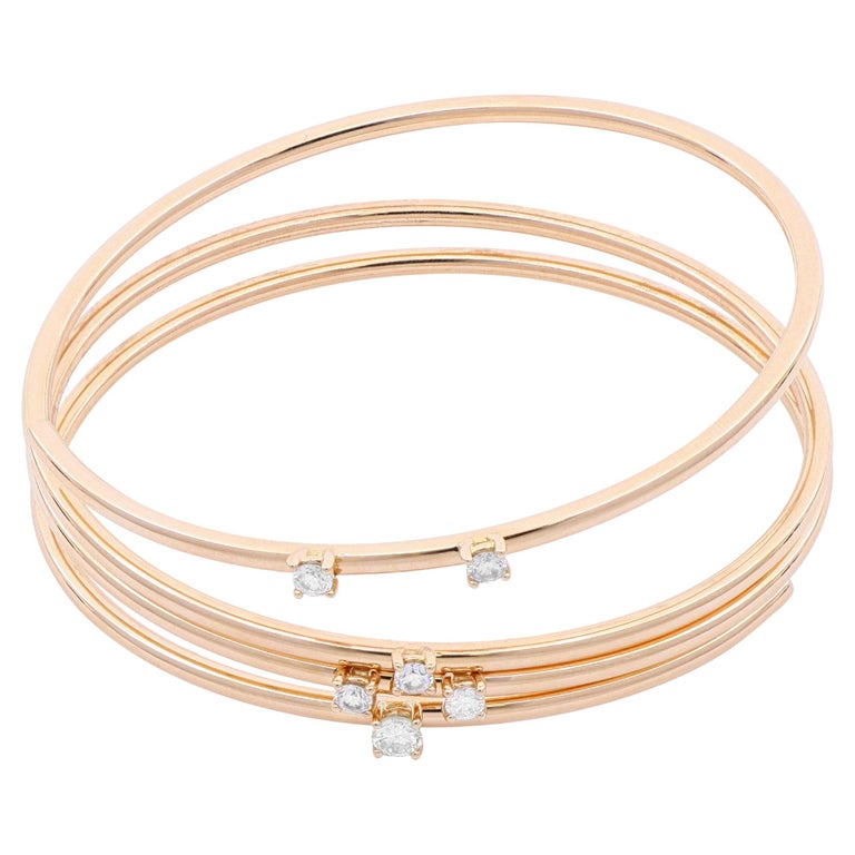 Spiral Multiple Strings Bangle Bracelet with Diamonds For Sale at 1stDibs