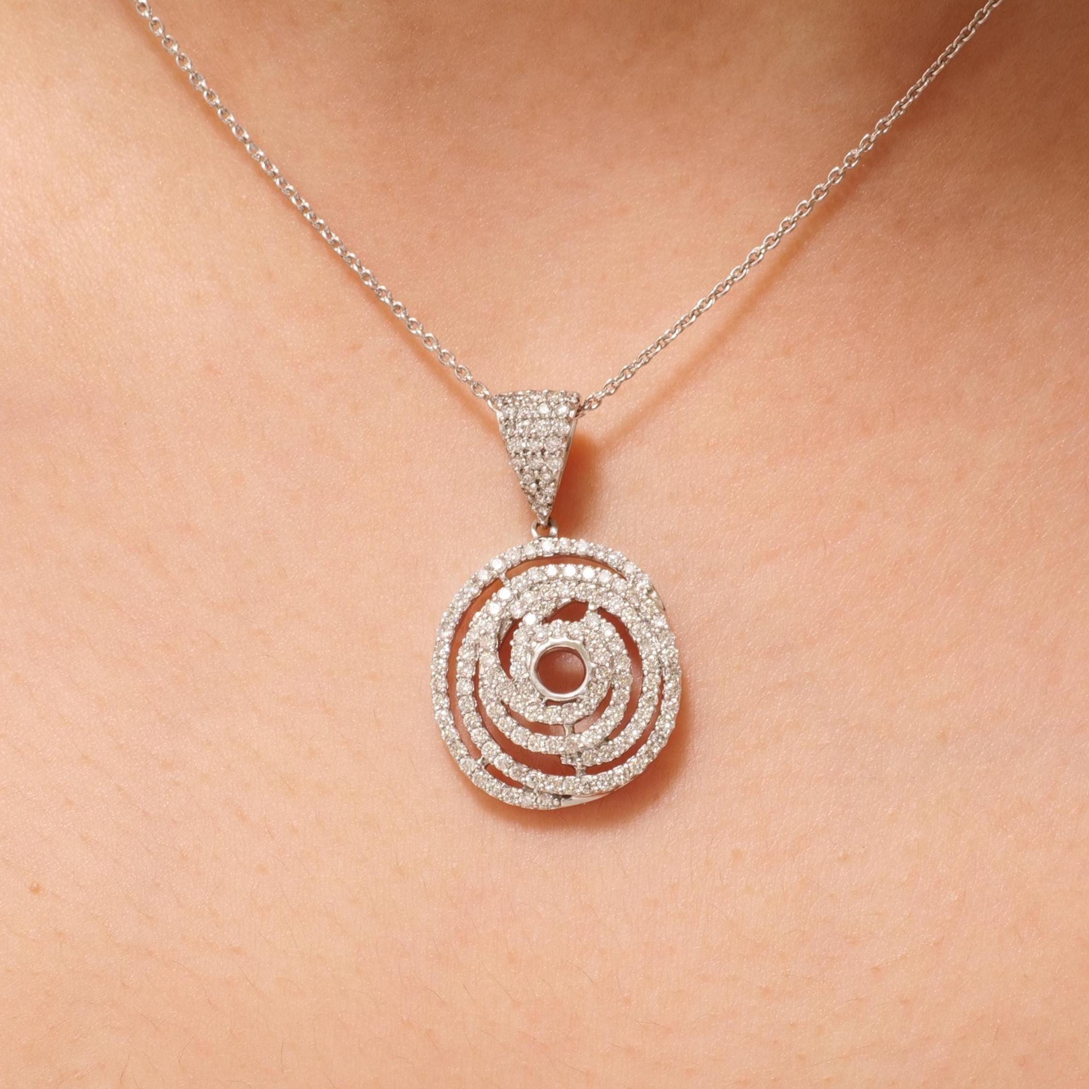 Art déco Collier à pendentif pavé en spirale en or massif 14k (certifié) en vente