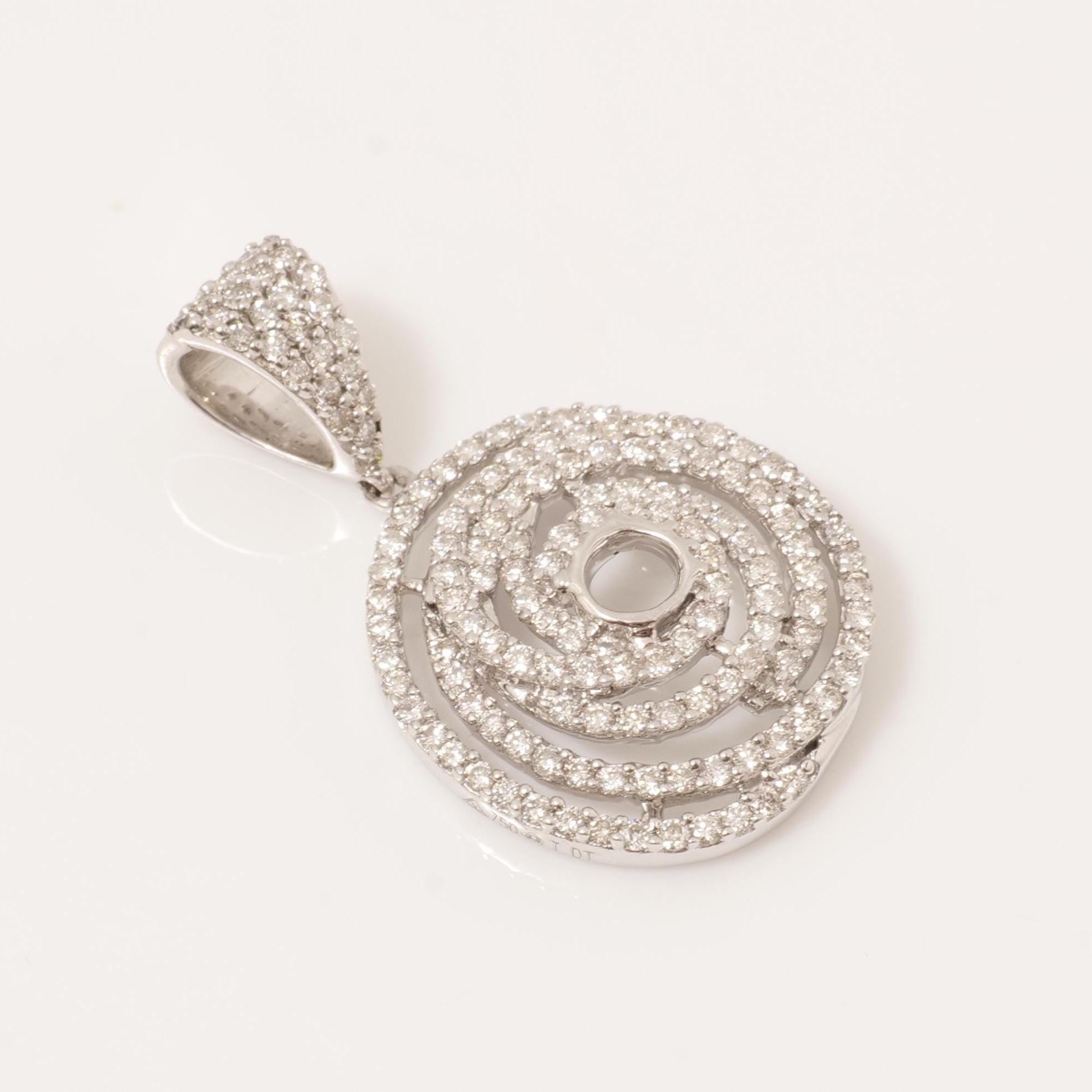 Taille ronde Collier à pendentif pavé en spirale en or massif 14k (certifié) en vente