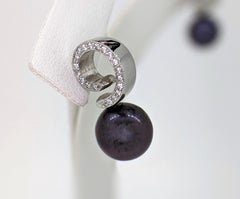Spiral Post Earring in 14k White Gold with Black Freshwater Pearl & Diamonds