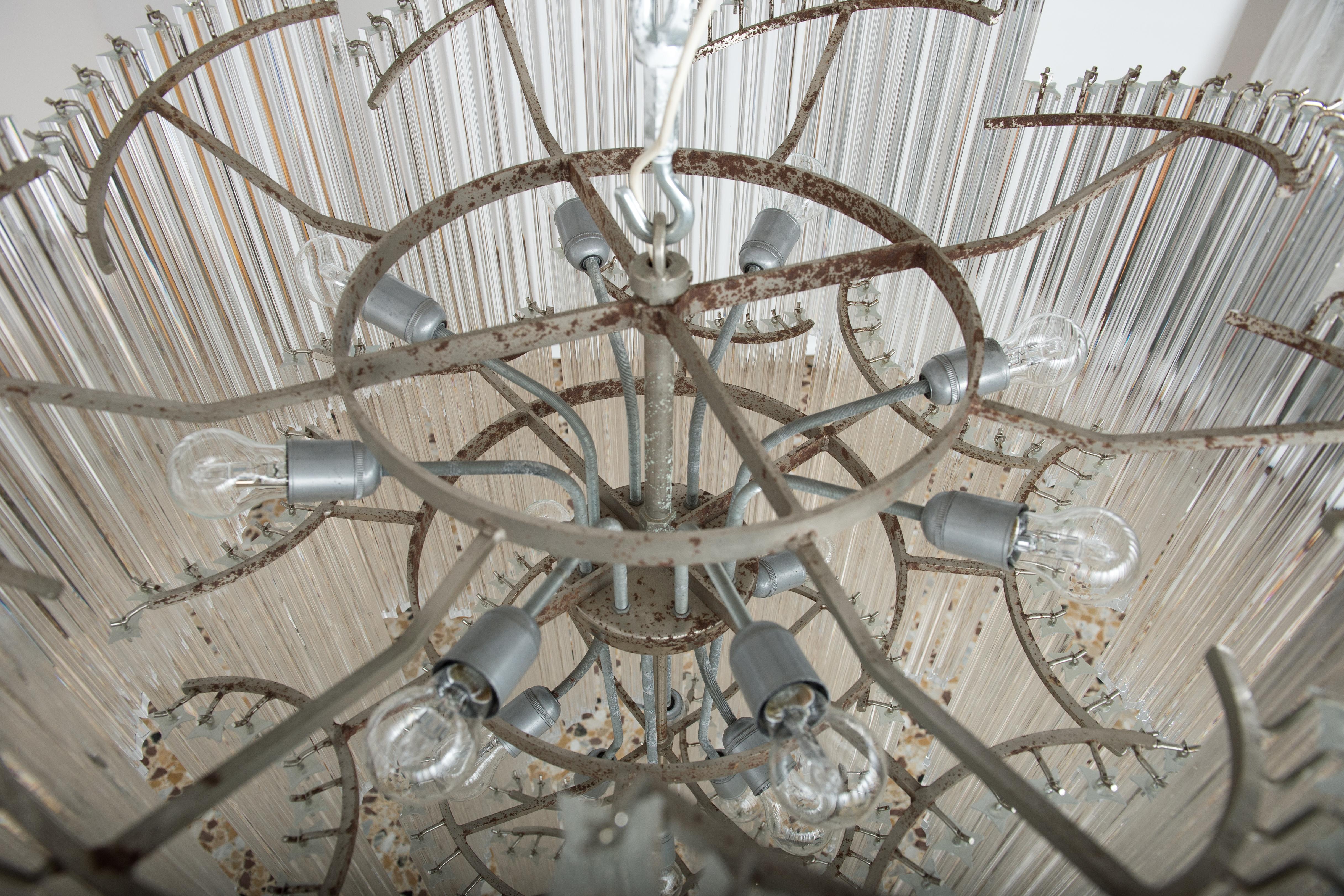 Spiral Quadriedrons Chandelier in Clear Murano Glass Giovanni Dalla Fina Italy  For Sale 9