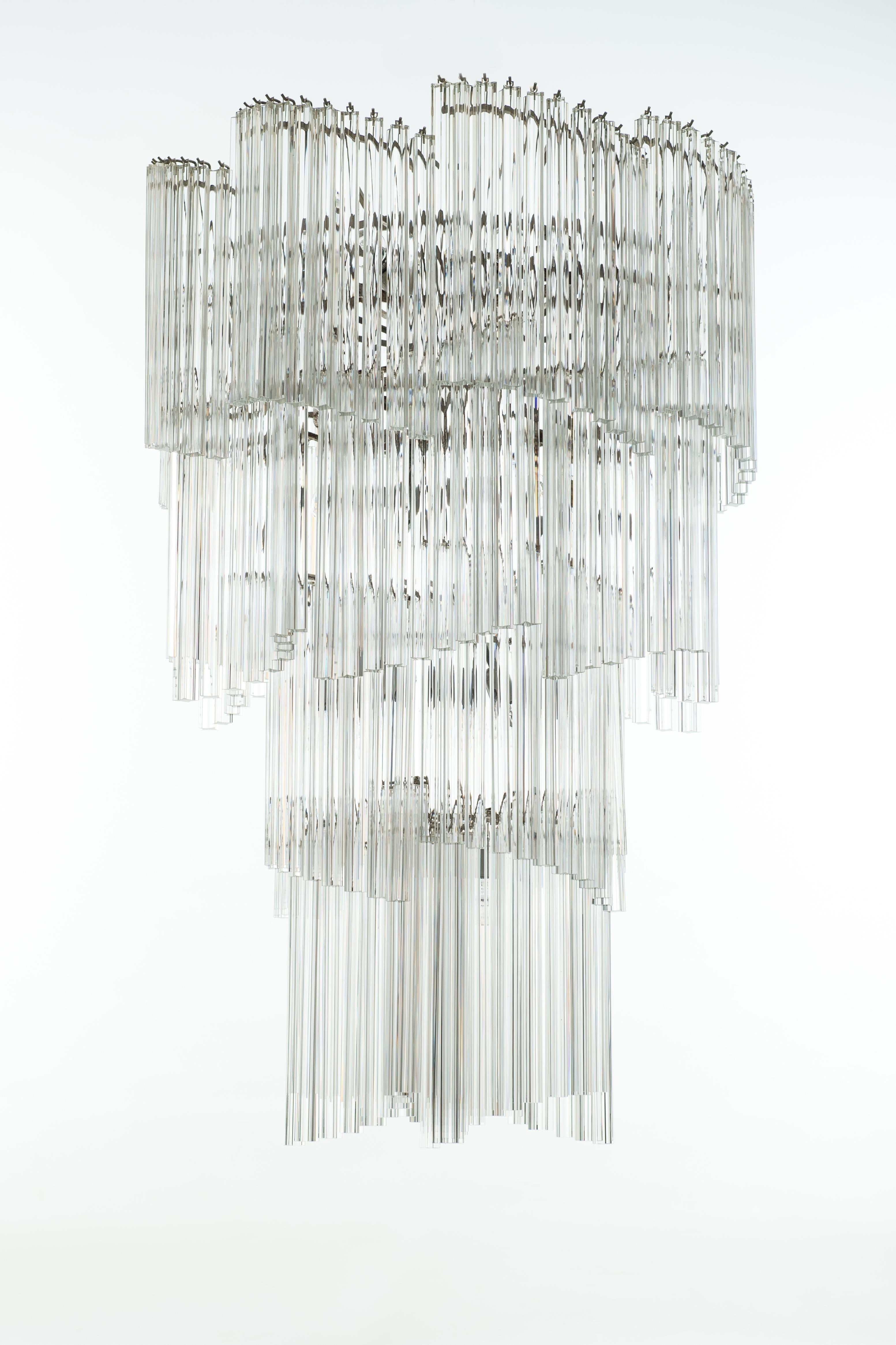 Mid-Century Modern Spiral Quadriedrons Chandelier in Clear Murano Glass Giovanni Dalla Fina Italy  For Sale