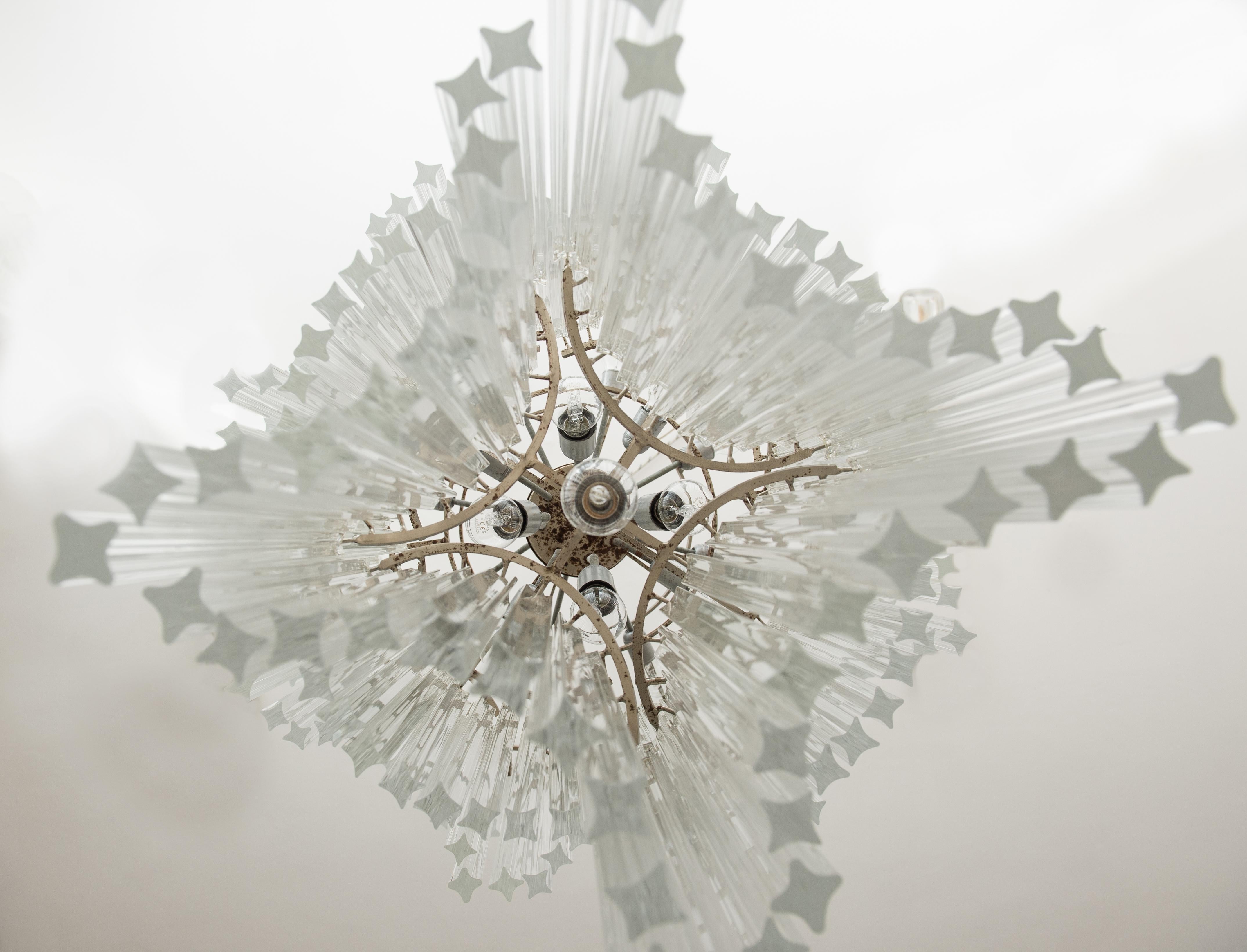 Spiral Quadriedrons Chandelier in Clear Murano Glass Giovanni Dalla Fina Italy  For Sale 2