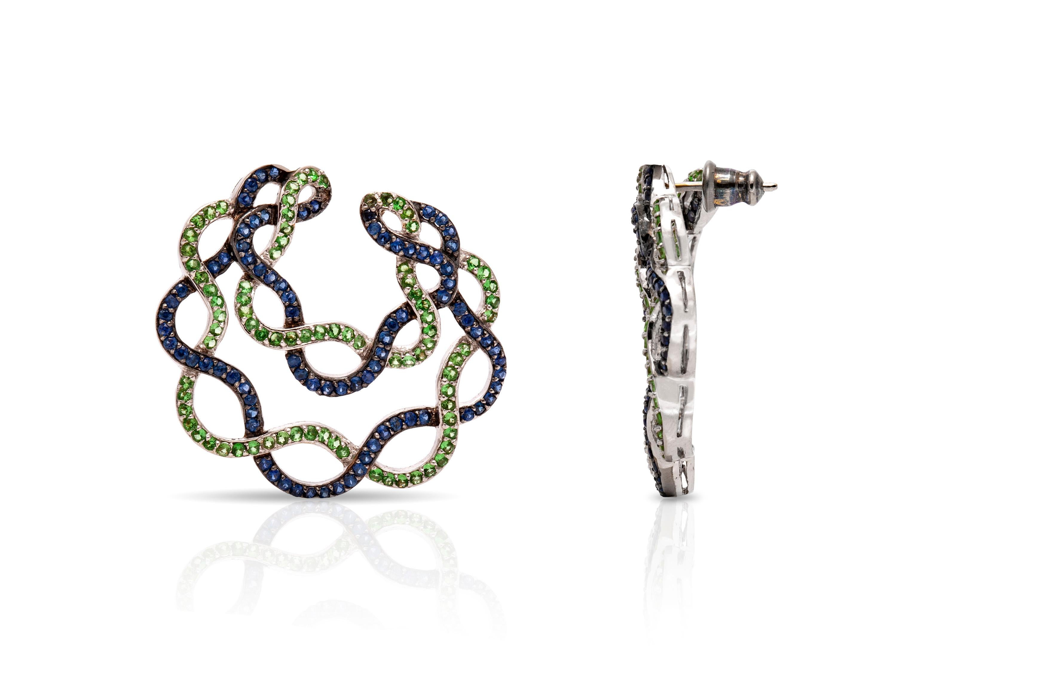 Women's Spiral Sapphire Earrings For Sale
