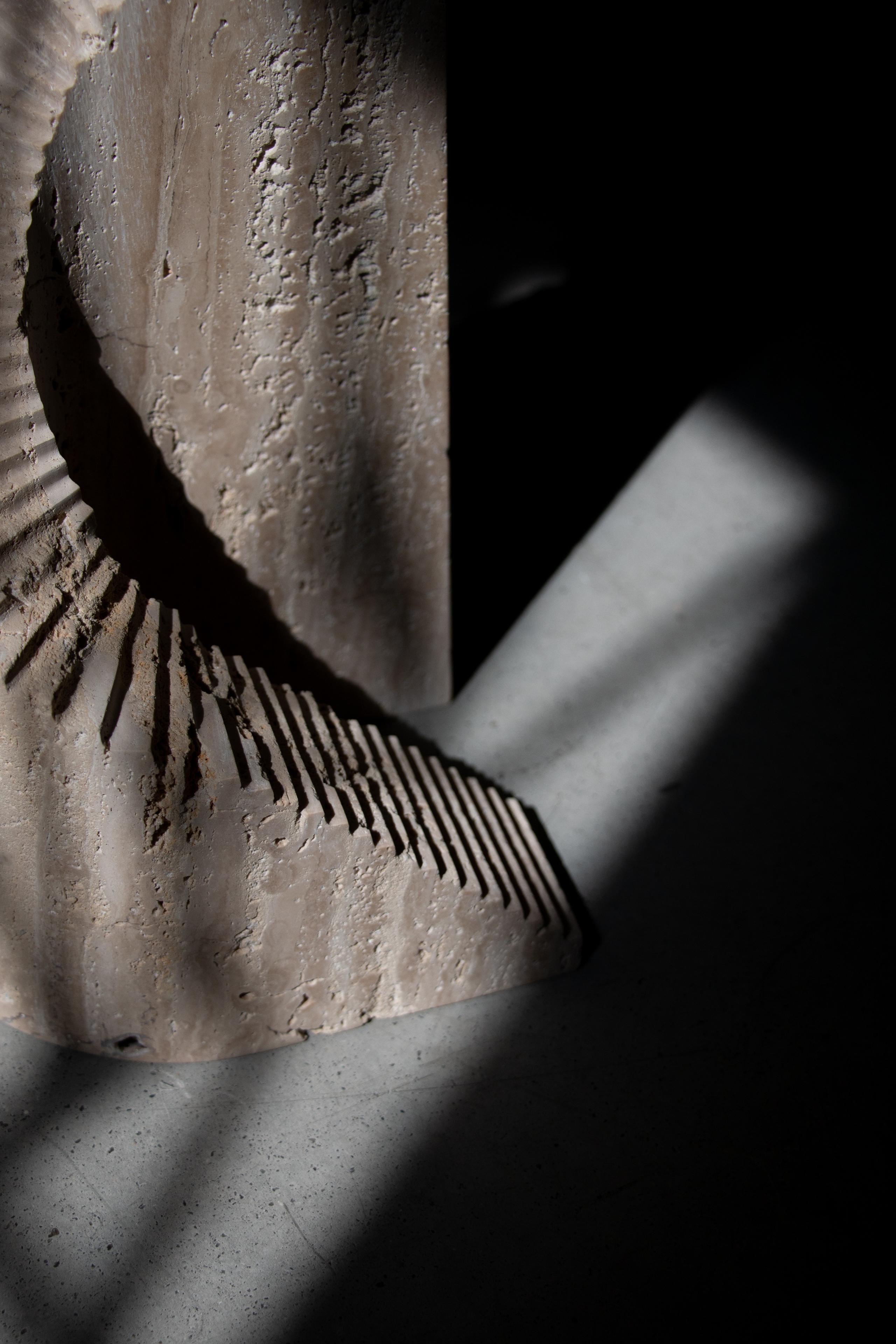 Minimalist Spiral Sculpture  in Travertine Stone Handcrafted in Portugal by Origin Made For Sale