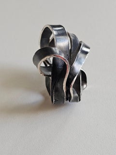 Alina Alamorean Spiral Sculptural Contemporary Dome Ring Black Silver