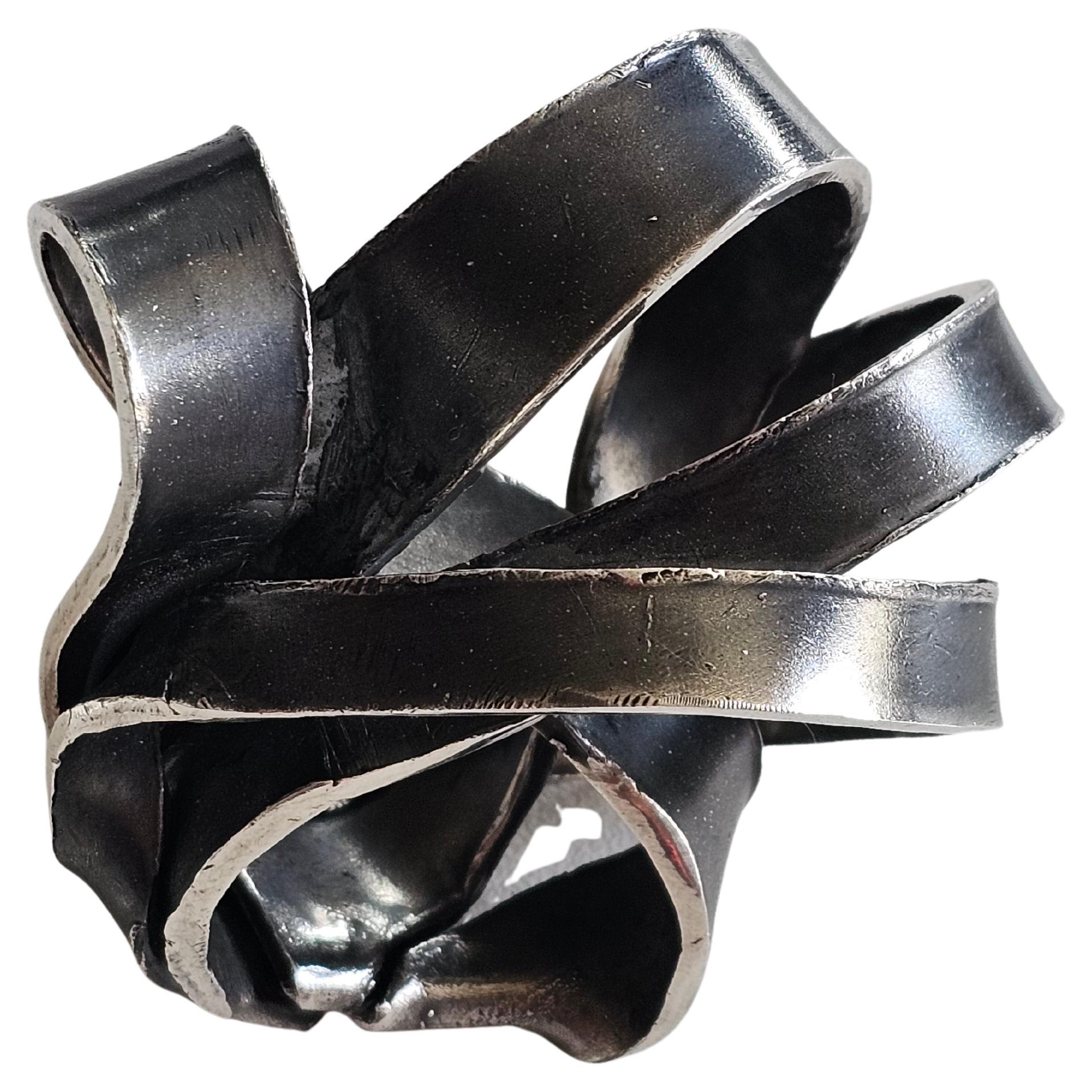 Alina Alamorean Spiral Sculptural Contemporary Dome Ring Black Silver