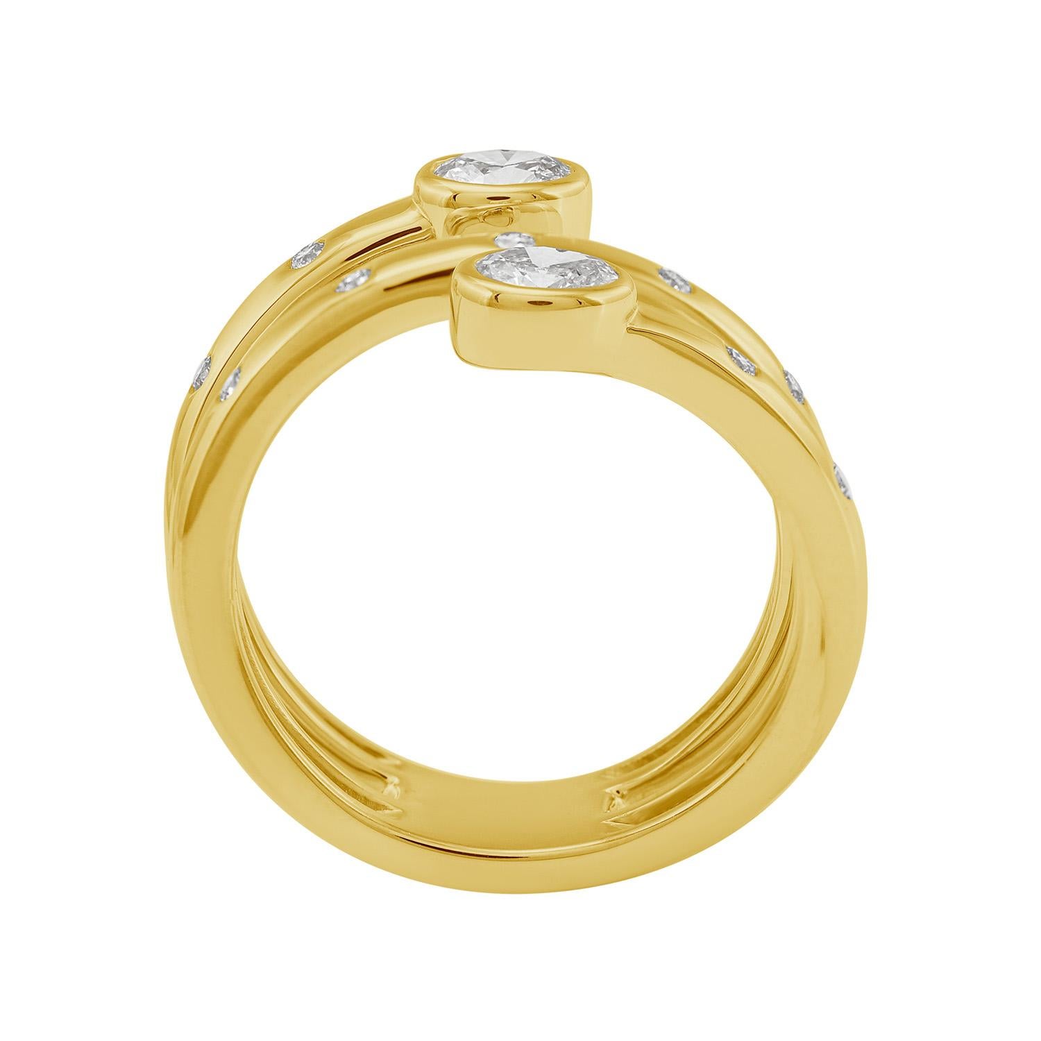 Art Déco Anello in oro giallo 14k con diamanti a forma di spirale in vendita