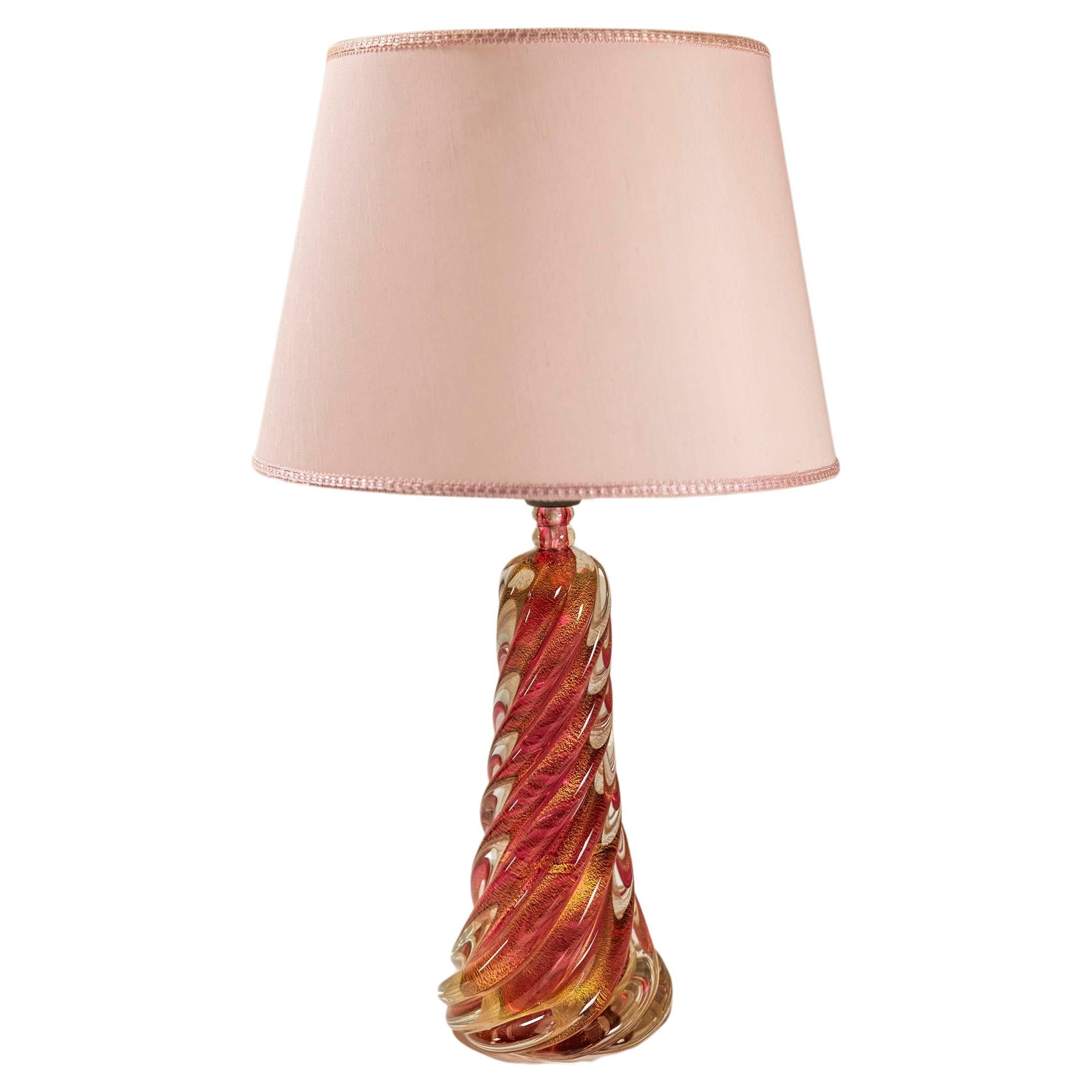 Spiral Shaped Table Lamp in Pink-Colored Murano Glass, Italy 1950s For Sale