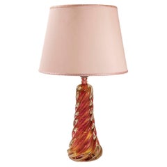 Vintage Spiral Shaped Table Lamp in Pink-Colored Murano Glass, Italy 1950s