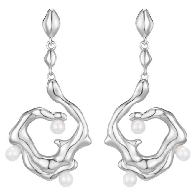 Spiral Silver Earrings with Freshwater Pearl  For Sale
