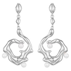 Spiral Silver Earrings with Freshwater Pearl 