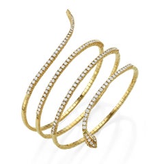 Spiral Snake Bangle Bracelet 2.97 Carat 18 Karat Gold Diamond Bracelet