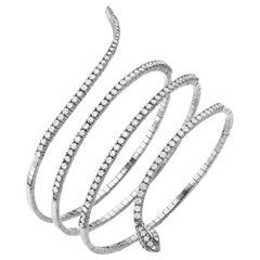 Spiral Snake Bangle Bracelet 2.97 Carat 18 Karat Gold Diamond Bracelet