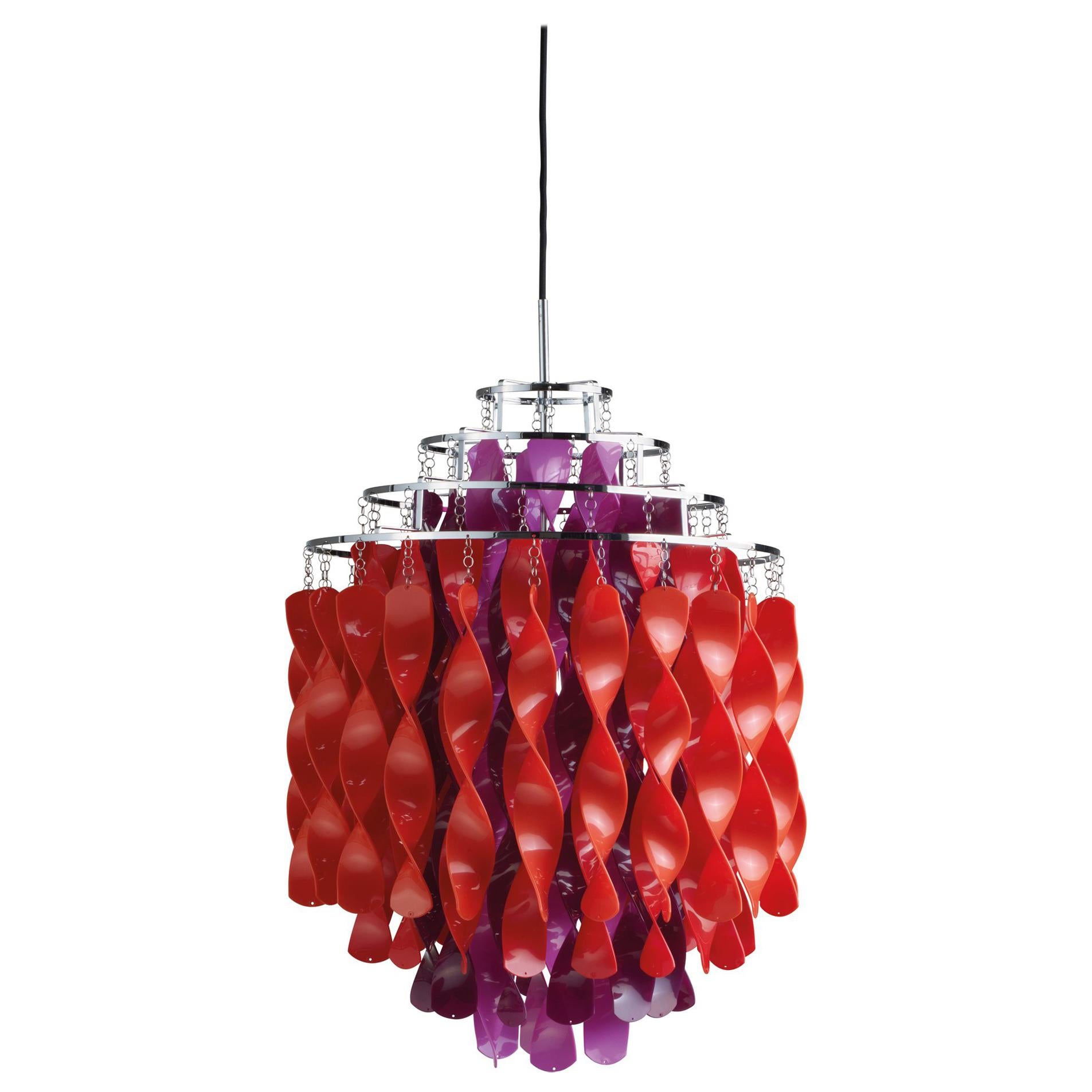 Lampada a sospensione Spiral SP01 in viola e rosso di Verner Panton