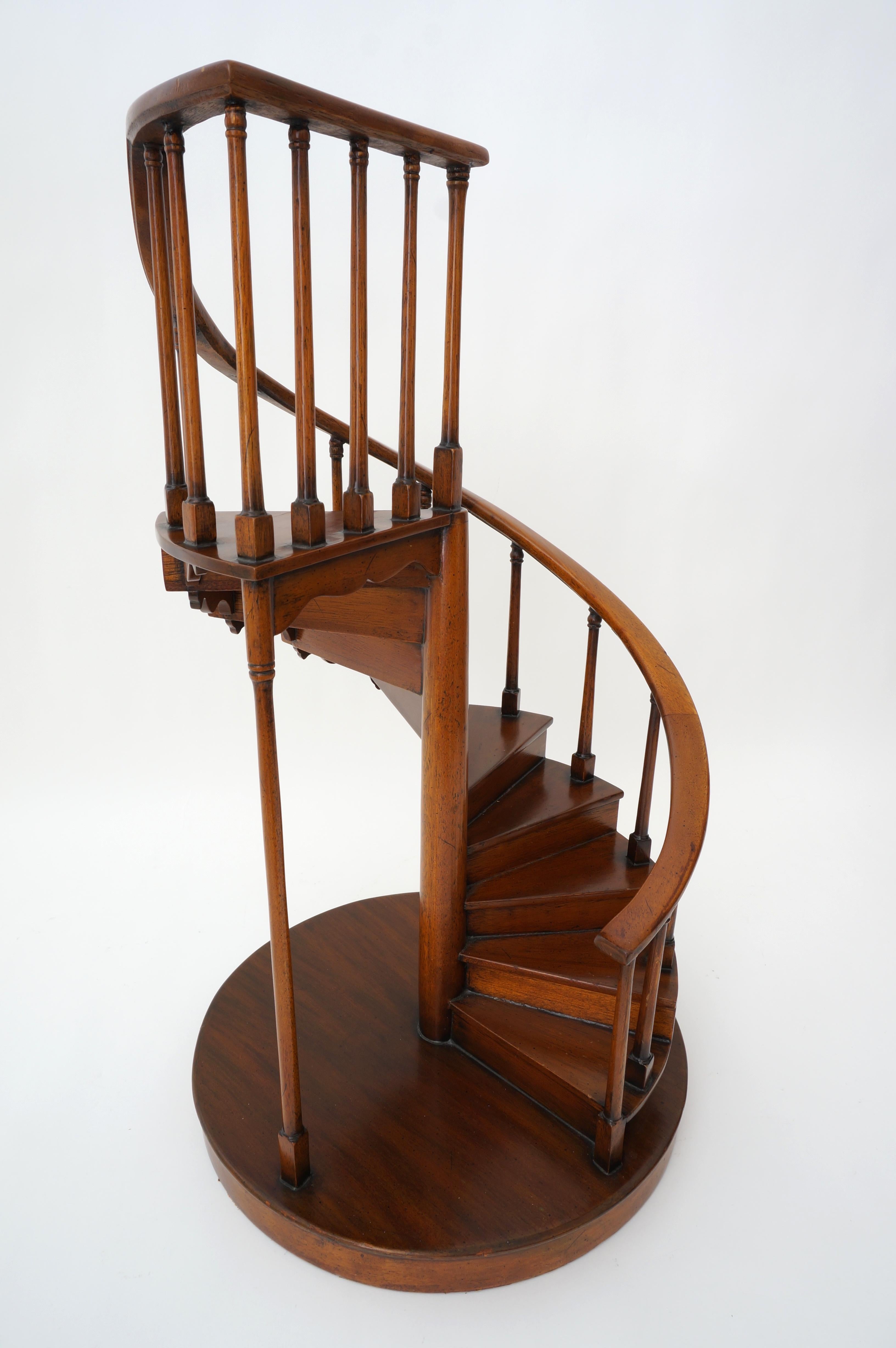 Vintage spiral staircase architectural Model in Mahogany from a Palm Beach estate. 

The over all height is 24