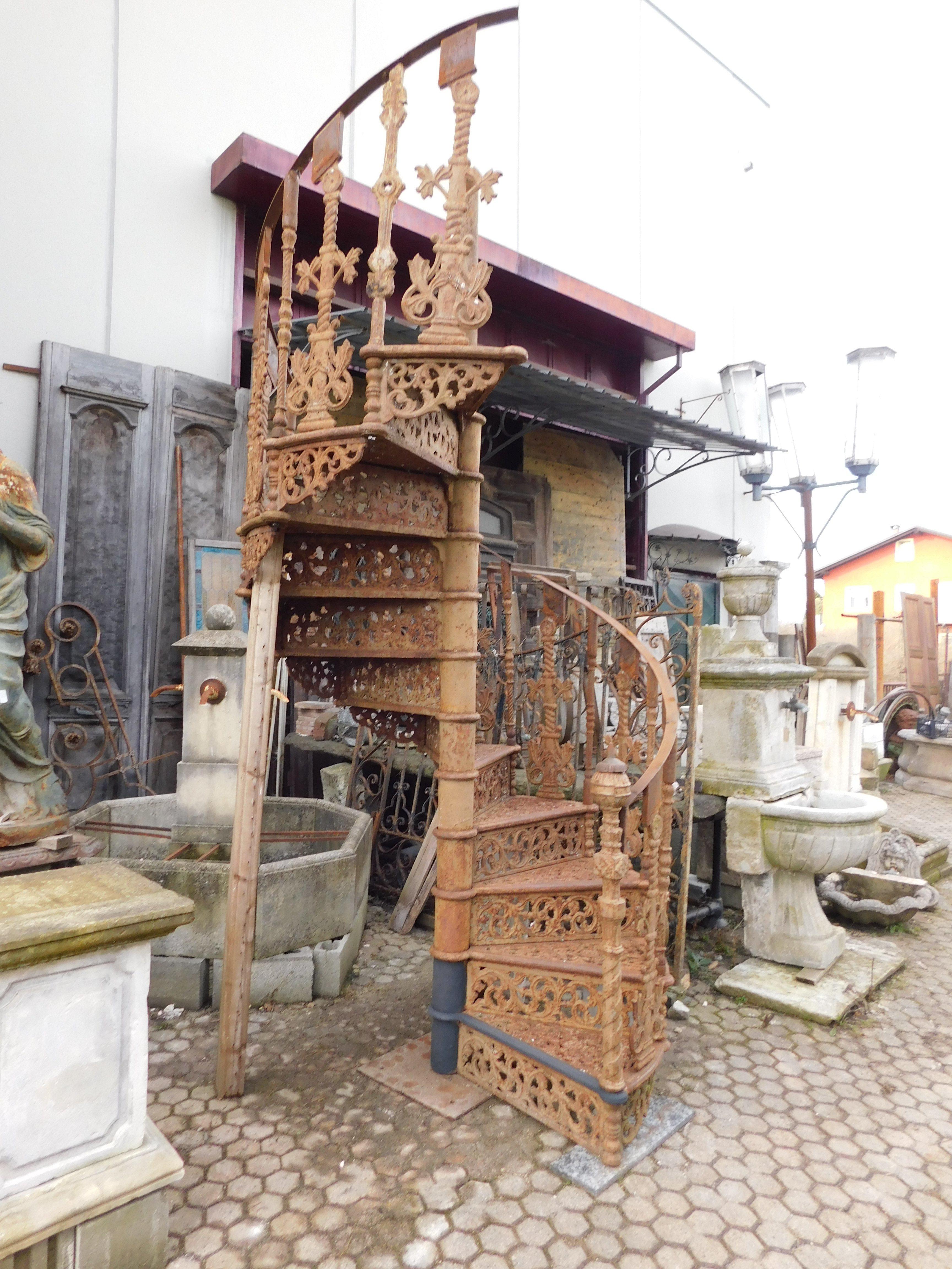 Carved Spiral staircase in perforated cast iron, Italy For Sale