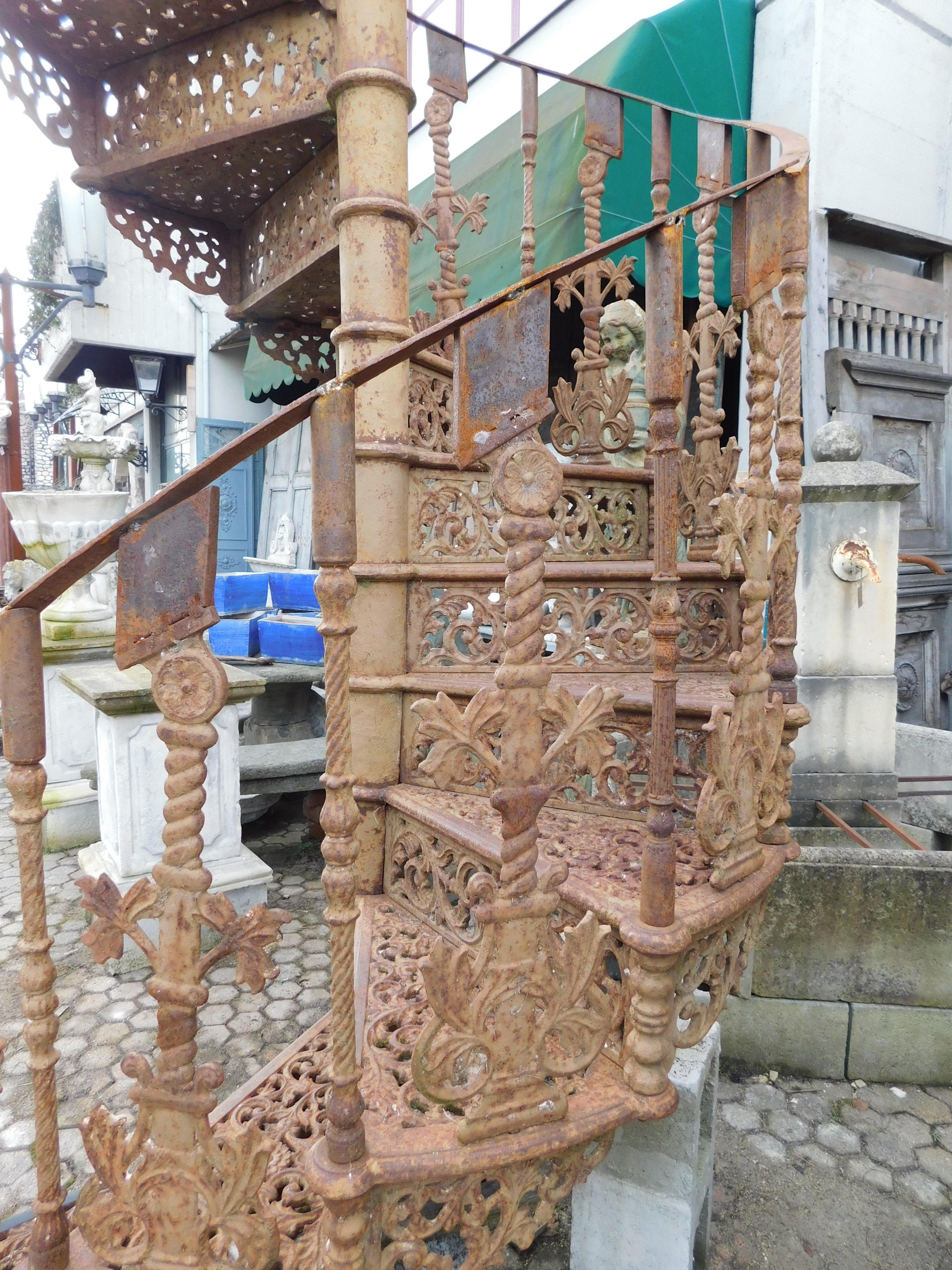 Spiral staircase in perforated cast iron, Italy For Sale 1
