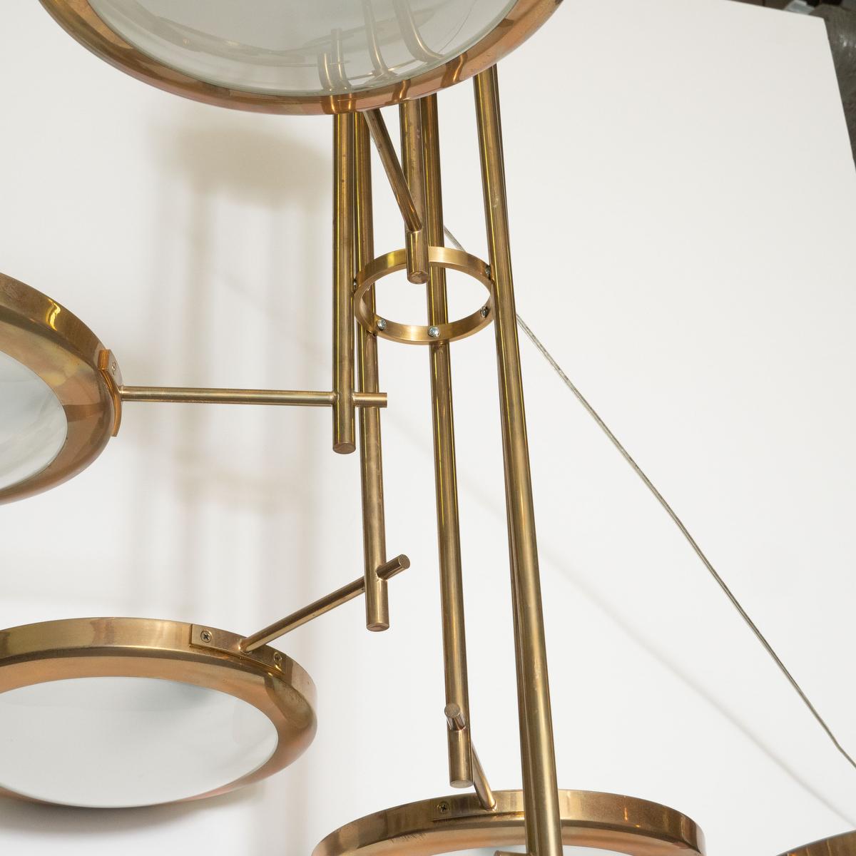 Brass Spiral Stepped Chandelier by Marcelo Bessa For Sale