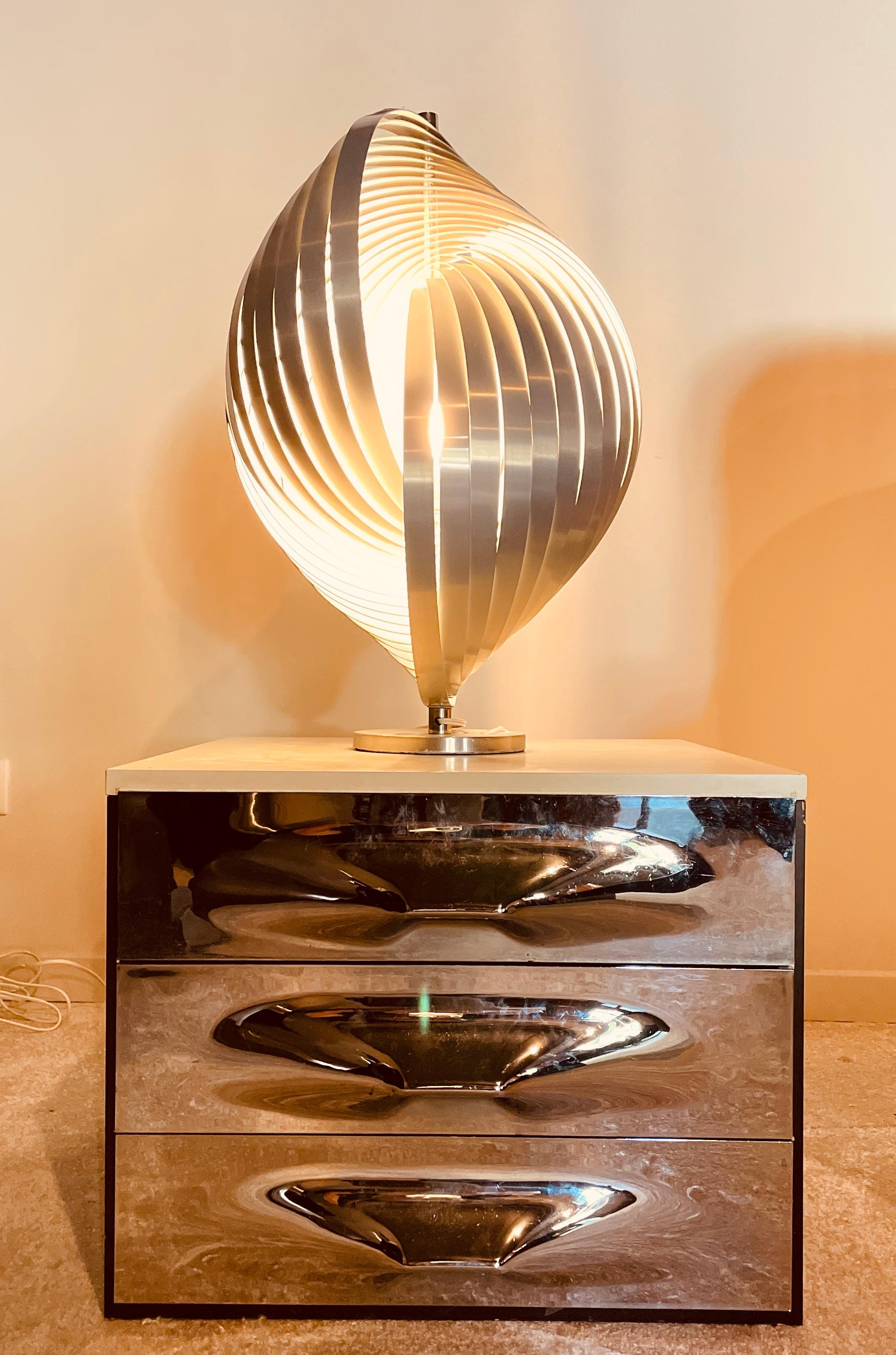 Spiral Table Lamp, Henri Mathieu, France 1970, Steel, Space Age Mid-Century Vtg In Excellent Condition For Sale In L'Isle sur la Sorgue, FR