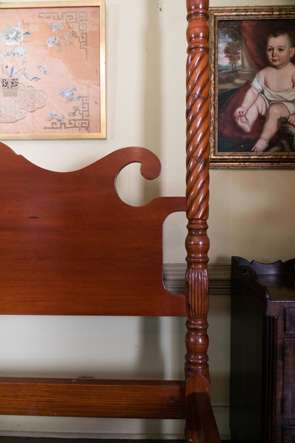 Mid-19th Century Spiral Turned Queen Size Poster Bed