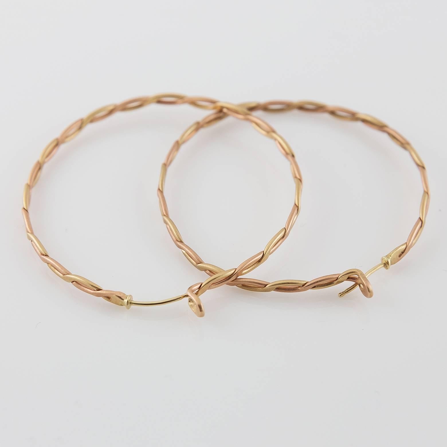 Spiral Woven Braided 14 Karat Rose Gold Hoop Earrings In New Condition For Sale In Berkeley, CA