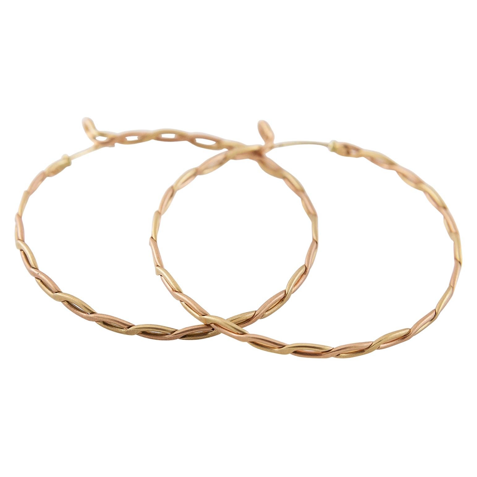Spiral Woven Braided 14 Karat Rose Gold Hoop Earrings For Sale