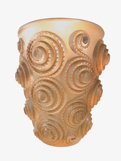 Spirales Sepia-Color Art Deco Glass Vase from René Lalique Designed in 1930