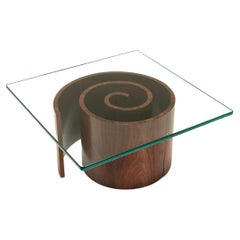 Spiraling Coffee Table in Walnut and Glass Attributed to Kagan, USA 1970s